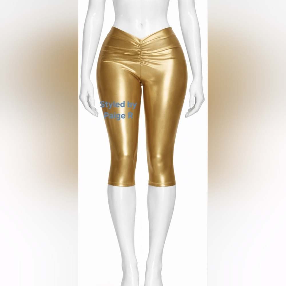⛱️NWT SKIMS Metallic Swim V Waist Ruched Capri Pants Coverup Swimsuit GOLD M